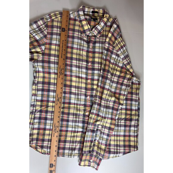 J Crew Men's Summer Plaid Slim Long Sleeve Button Down Shirt Yellow Blue Size XL - Picture 8 of 9